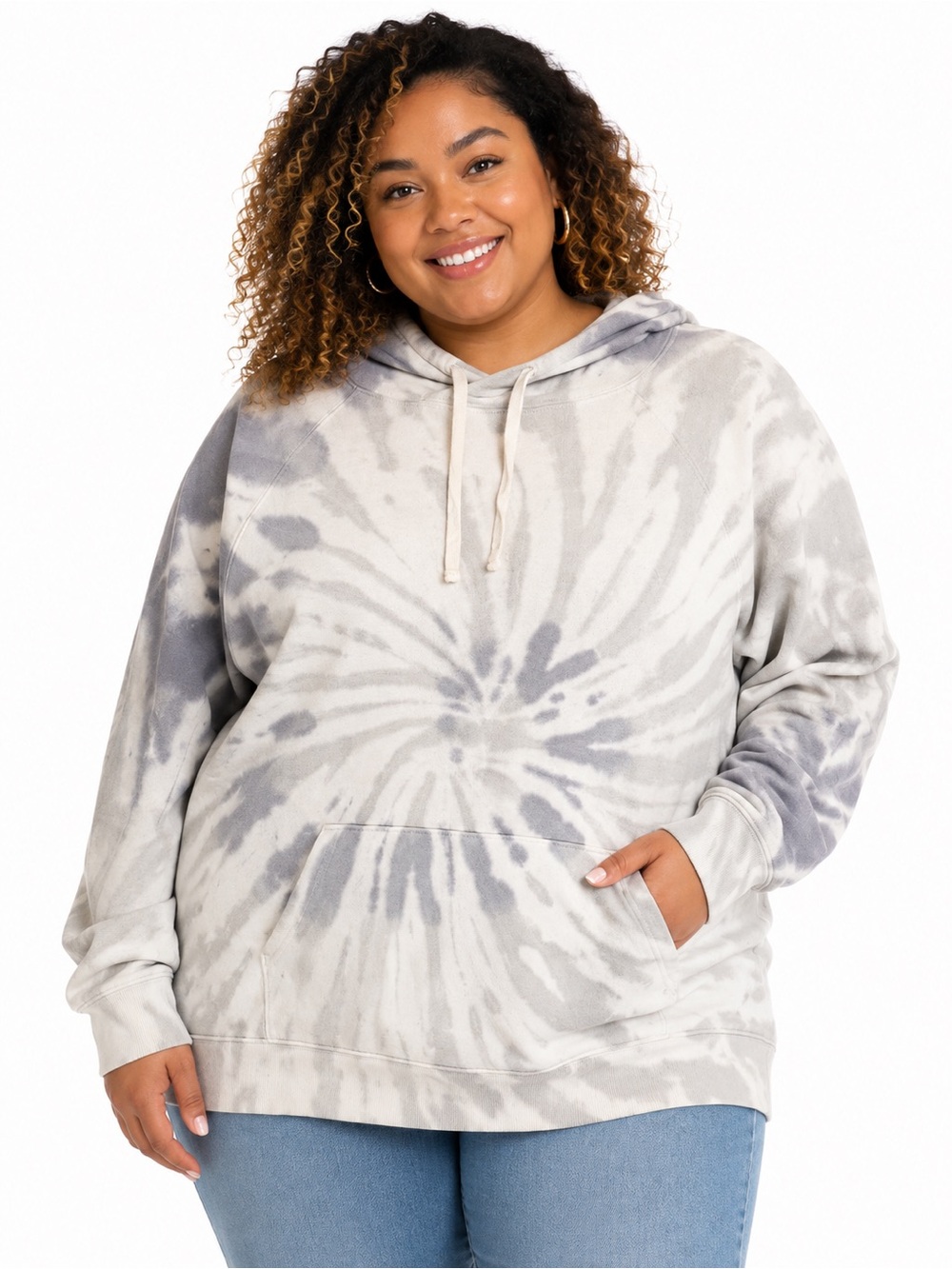 SO Tie-Dye Hoodie – Women’s 3X – Gray & White Pullover Sweatshirt